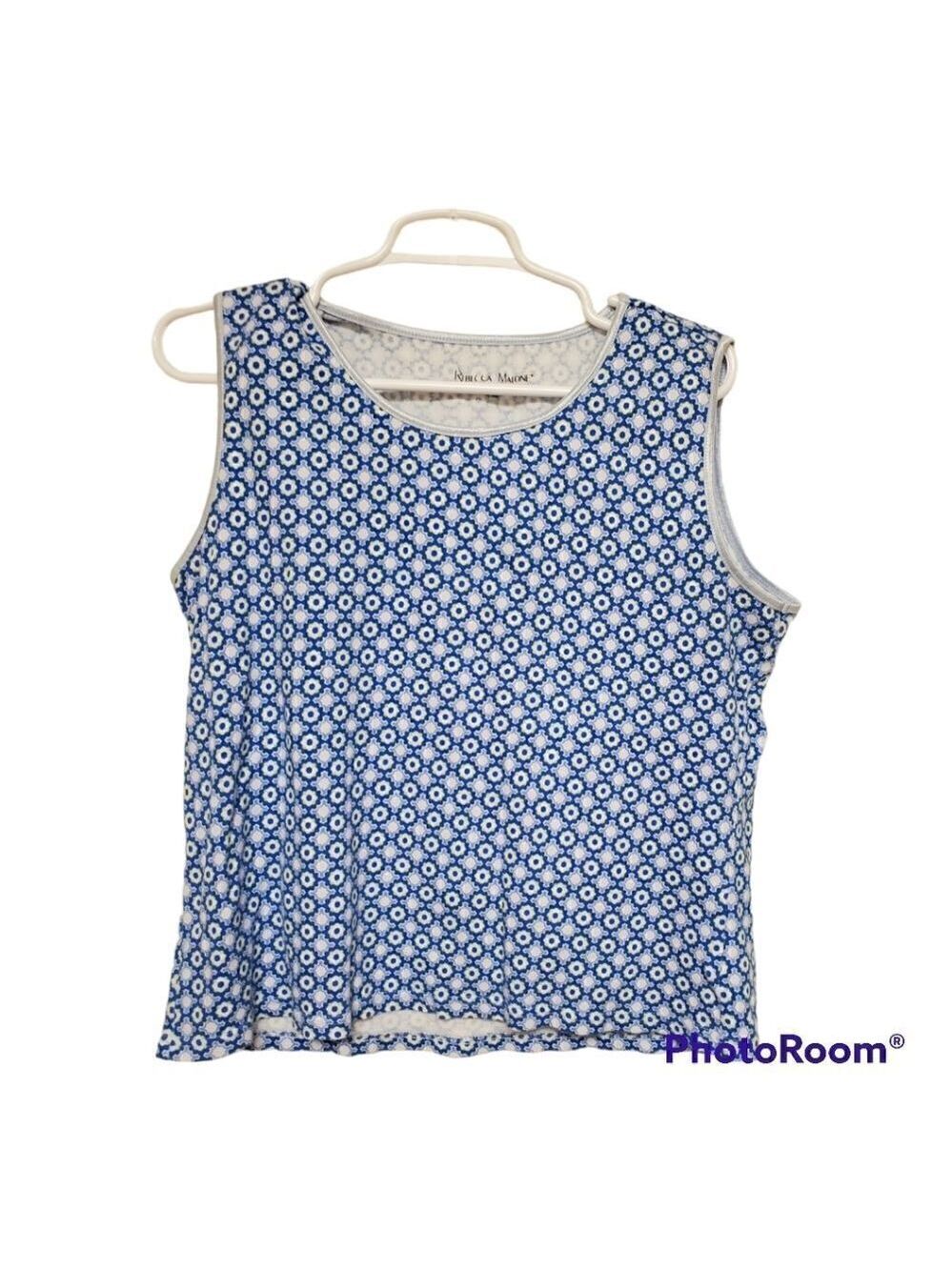 Rebecca Malone Blue Floral Cotton Tank Top Size Large - Picture 1 of 6